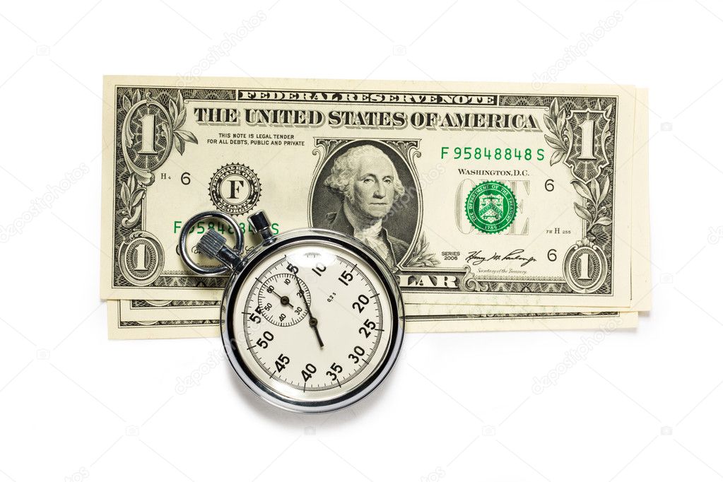 Dollar banknotes and stopwatch