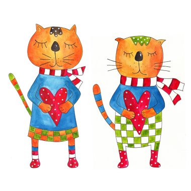 Couple of cats. Greeting card clipart
