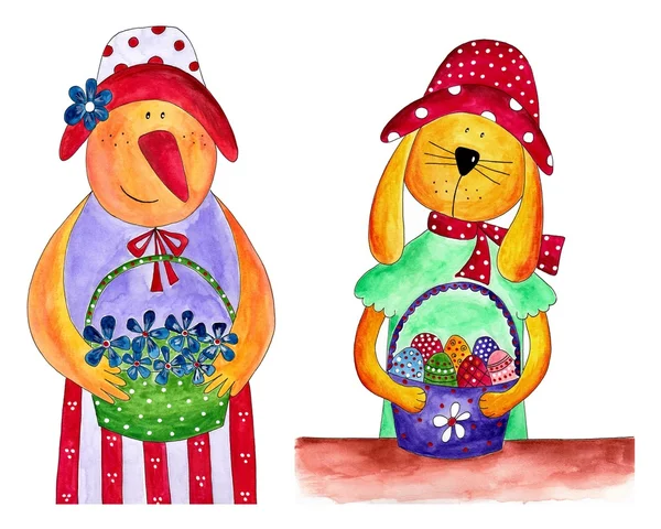 Easter hen and bunny. Country style — 스톡 사진