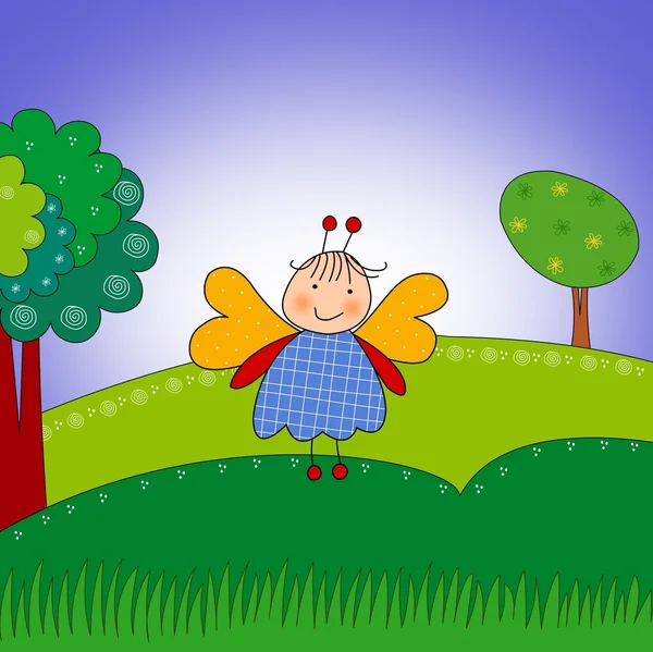 Метелик у лісі. Мультиплікаційний персонаж . — стокове фото