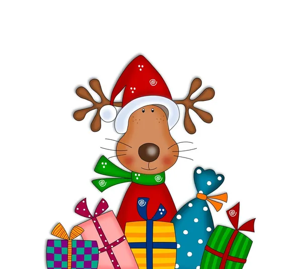 Reindeer with gift wraps — Stock Photo, Image