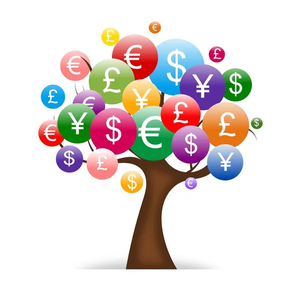 Árvore de dinheiro internacional isolada em fundo branco — Fotografia de Stock