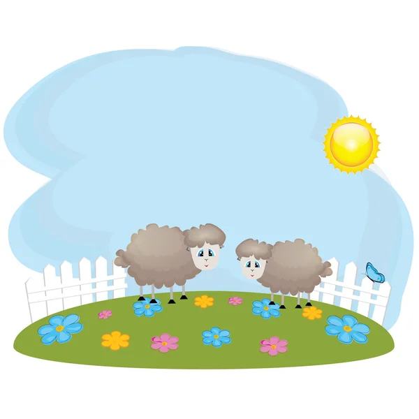 芝生とあなたの frends の子羊 — ストックベクタ