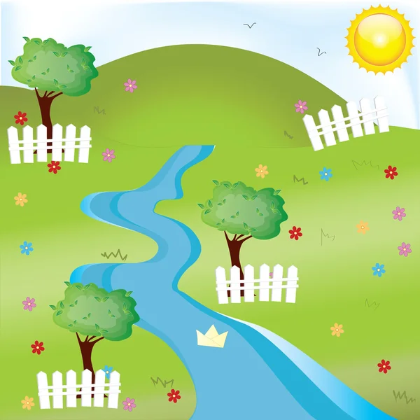 Floden i en vacker illustration för en barnbok — Stock vektor