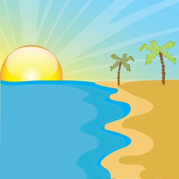 Mar de arena y palmeras perfectas vacaciones de verano — Vector de stock