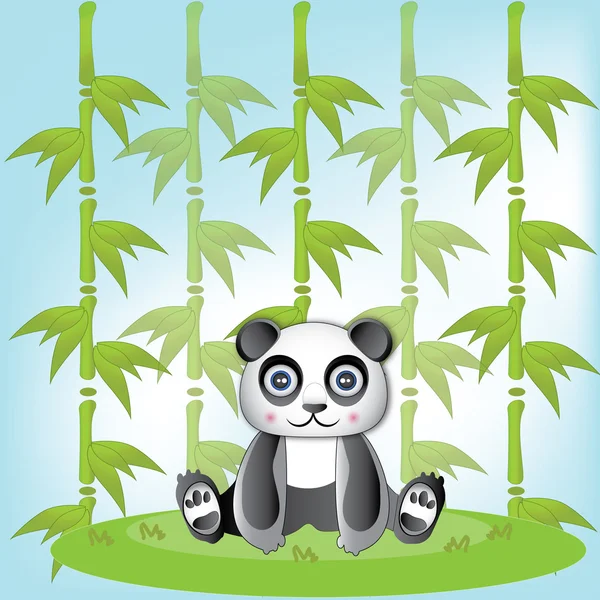 Heel schattig panda en groene bamboe — Stockvector