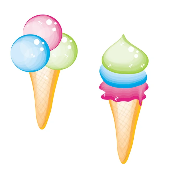 Illustration vectorielle de cônes de crème glacée avec différentes saveurs — Image vectorielle
