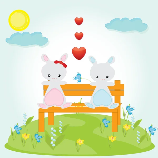 Valentinskarte mit Hasen und Herzen — Stockvektor