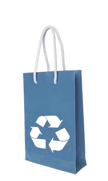青いリサイクル紙ショッピング バッグ — ストック写真