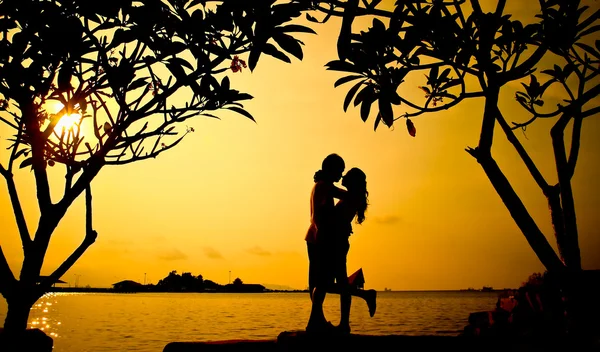A warm loving hug on sunset — Stock Photo, Image