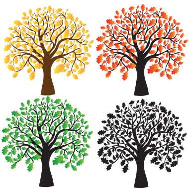 Four oak with yellow, red, green foliage. Ebony. clipart