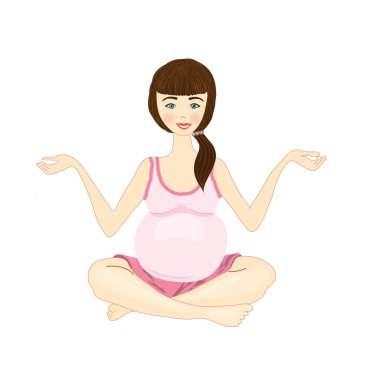 hamile kadın yoga beyaz zemin üzerine