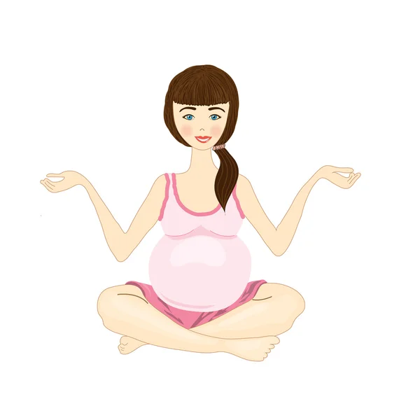 Mujer embarazada yoga sobre un fondo blanco — Vector de stock