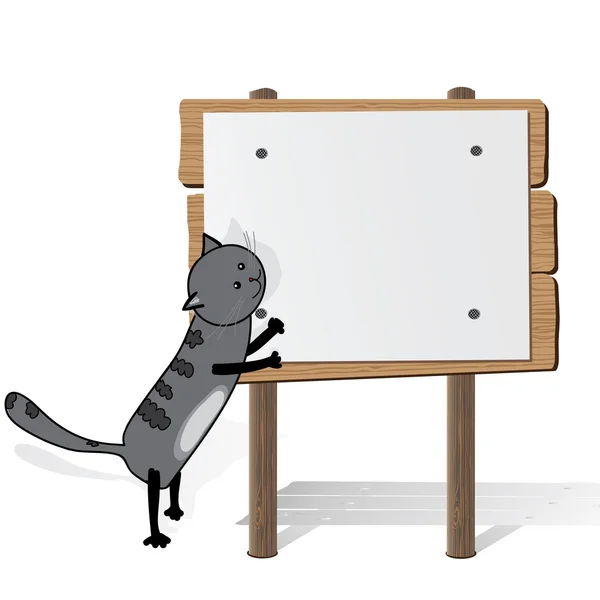 Grey cat holding blank billboard — Stock Vector