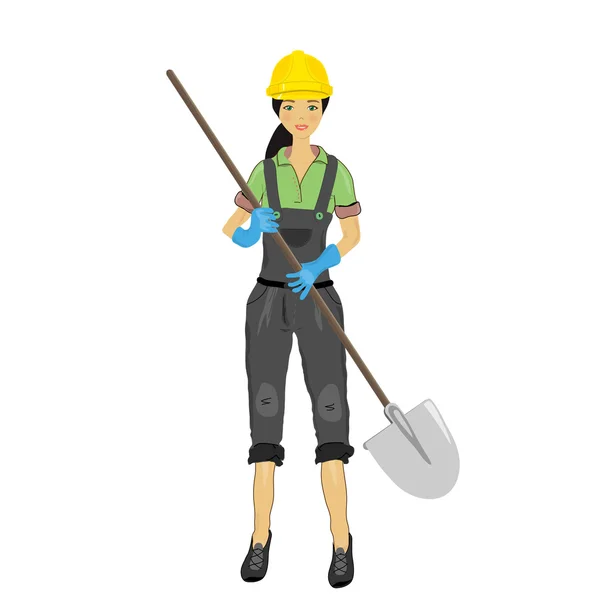Construction woman with a shovel — Stock Vector