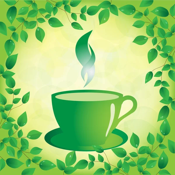 Tasse grüner Tee auf sonnigem Hintergrund — Stockvektor