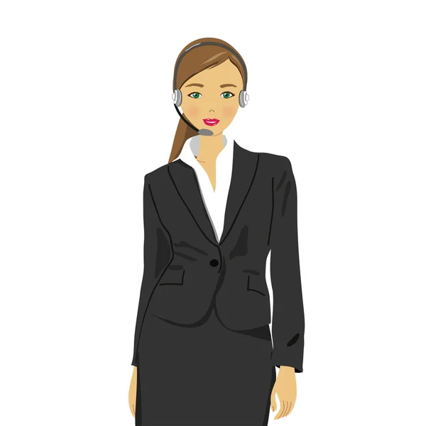 Kobieta nosi słuchawki w biurze, recepcjonistka — Wektor stockowy