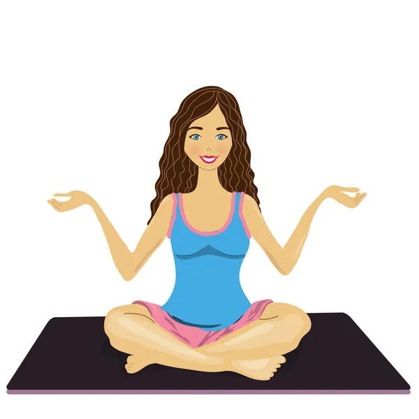 La mujer practica yoga en la esterilla — Vector de stock
