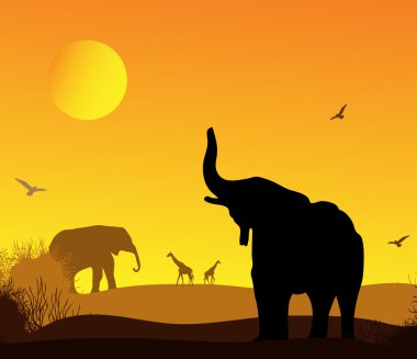 Elephant on the African landscape clipart