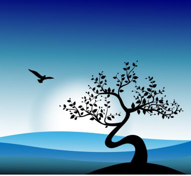 Tree on background of sky and the sunrise, sunset clipart