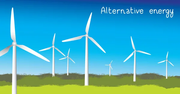 Moinhos de vento geradores de energia — Vetor de Stock
