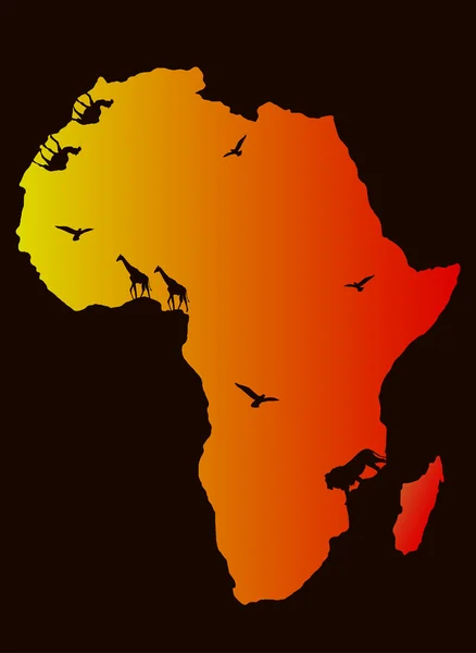 Latar belakang vektor Afrika peta dan hewan - Stok Vektor