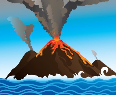 Volcano in the ocean clipart