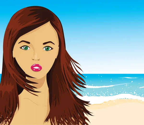 Mujer en la playa, vector — Archivo Imágenes Vectoriales