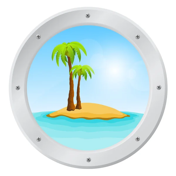 Porthole com vista para o mar e ilha tropical — Vetor de Stock