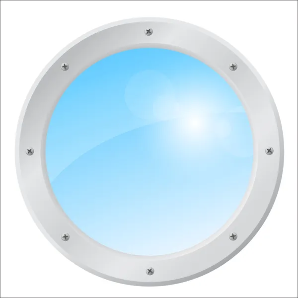 Porthole of an jet airplane with a sunny sky — Stock Vector