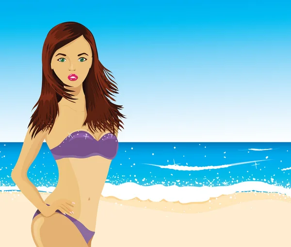 Femme sur la plage, vecteur — Image vectorielle