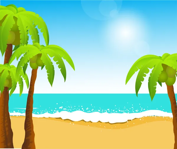 完美热带白色沙滩和棕榈树 — 图库矢量图片