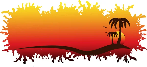 熱帯日没の背景。ヤシの木と鳥 — ストックベクタ