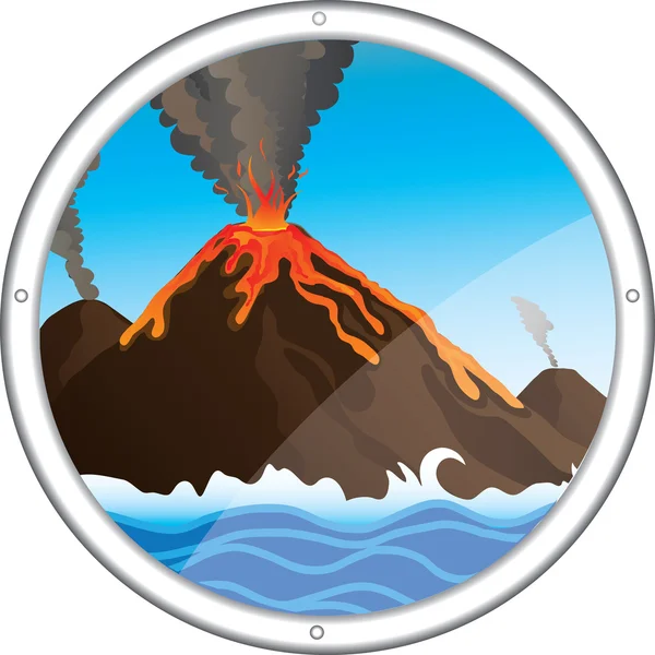 Blick auf den Vulkan vom Bullauge aus — Stockvektor