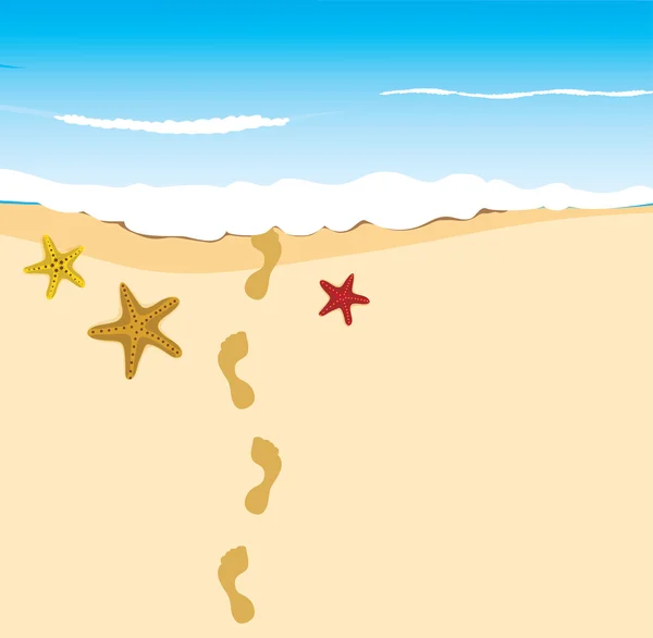 Stjärnor på sanden med fotspår — Stock vektor