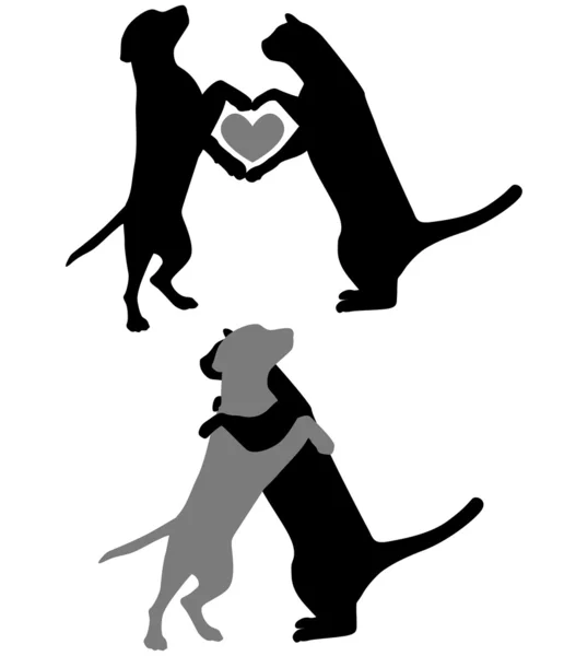 Kat en hond silhouet — Stockvector
