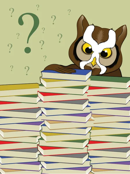 Moudrá stará sova s knihami — Stockový vektor