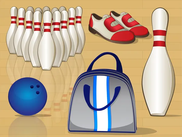 Bowling attrezzature icone — Vettoriale Stock