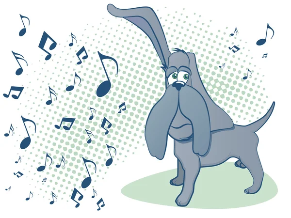 Segugio cane ascolto di musica — Vettoriale Stock