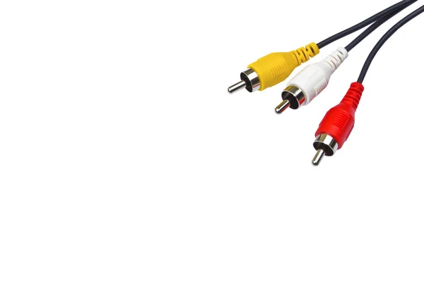 Three RCA male plugs isolated on white background. — Stock Photo, Image