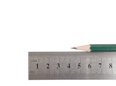 Close up metal ruler and pencil clipart