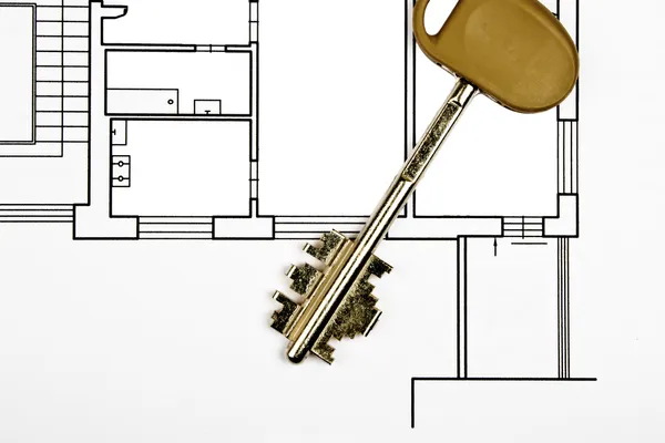 Klíče od domu a plán — Stock fotografie