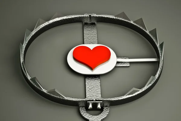Metal trap with red heart — Stock Photo, Image