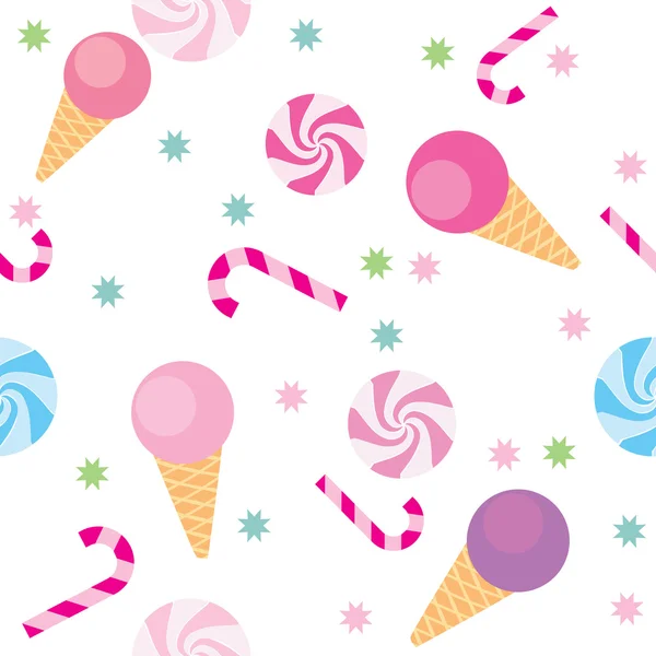 无缝模式的糖果、 冰淇淋、 糖果 — 图库矢量图片