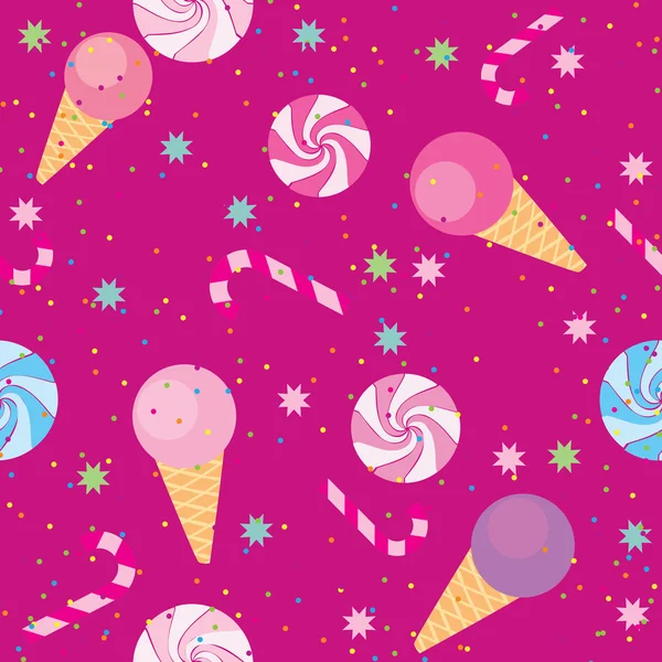 Modèle sans couture de bonbons, crème glacée, bonbons — Image vectorielle