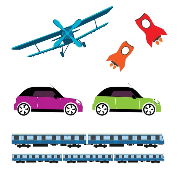 Vector vervoermiddel, raket, trein, auto — Stockvector