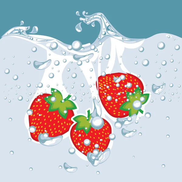 Vektor der Erdbeere in Wasser — Stockvektor