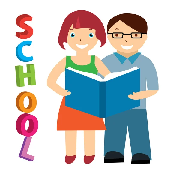 Ilustración vectorial de niños leyendo un libro — Vector de stock