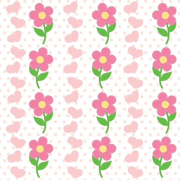 Seamless pattern of flowers and heart — Stock Vector