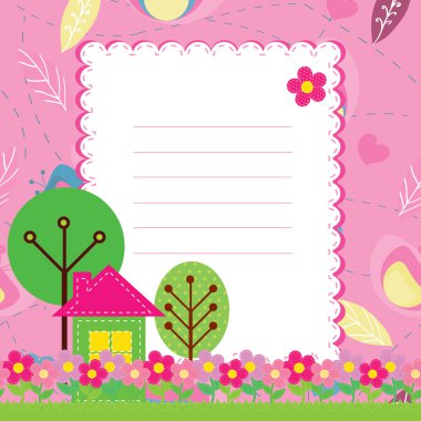 Vector background with flowers and a home for children clipart